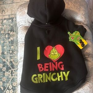 Grinch Pet Hoodie NWT, size medium , I ❤️ Being Grinchy 
Black and Red